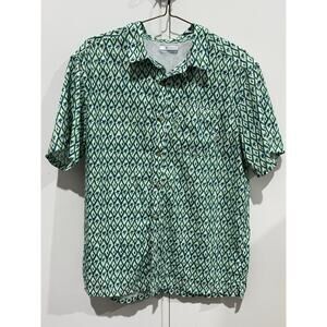 Columbia Men’s Lightweight Button-Down Short Sleeve Green Palm Trees Size L